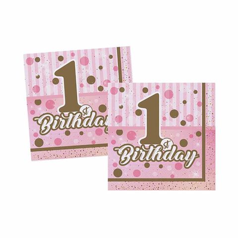 BALON EVİ PIRILTILI FIRST BIRTHDAY KIZ PEÇETE 33x3